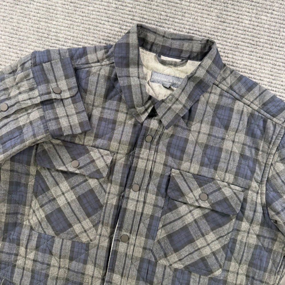 NEW Bleecker & Broad Mens Medium Quilted Shirt Jacket Navy Charcoal Grey Plaid